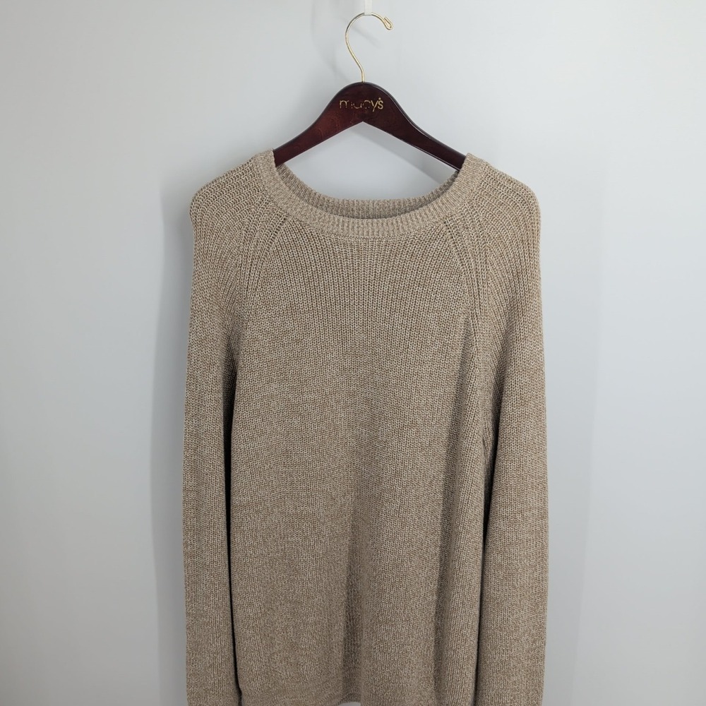 Old Navy Classic Crewneck Ribbed Knit Cotton Pullover Sweater Beige Tall Size LT